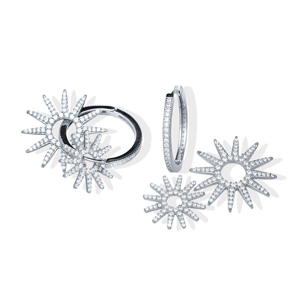 Shiny Star Silver Hoop Earrings CZ Stone Wholesale 925 Sterling Silver Jewelry