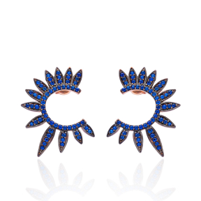 Half Round Of Wing In Stud Earring Sapphire Wings Earrings Turkish Handmade Wholesale 925 Sterling Silver Jewelry