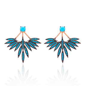 Turquoise Stone Phoenix Wings Earrings Turkish Wholesale 925 Sterling Silver Double Side Earring