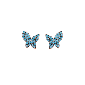 Micro Turquoise Butterfly Turkish Wholesale Silver Stud Earring