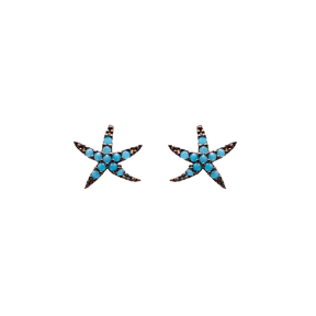 Micro Turquoise Starfish Turkish Wholesale Silver Stud Earring
