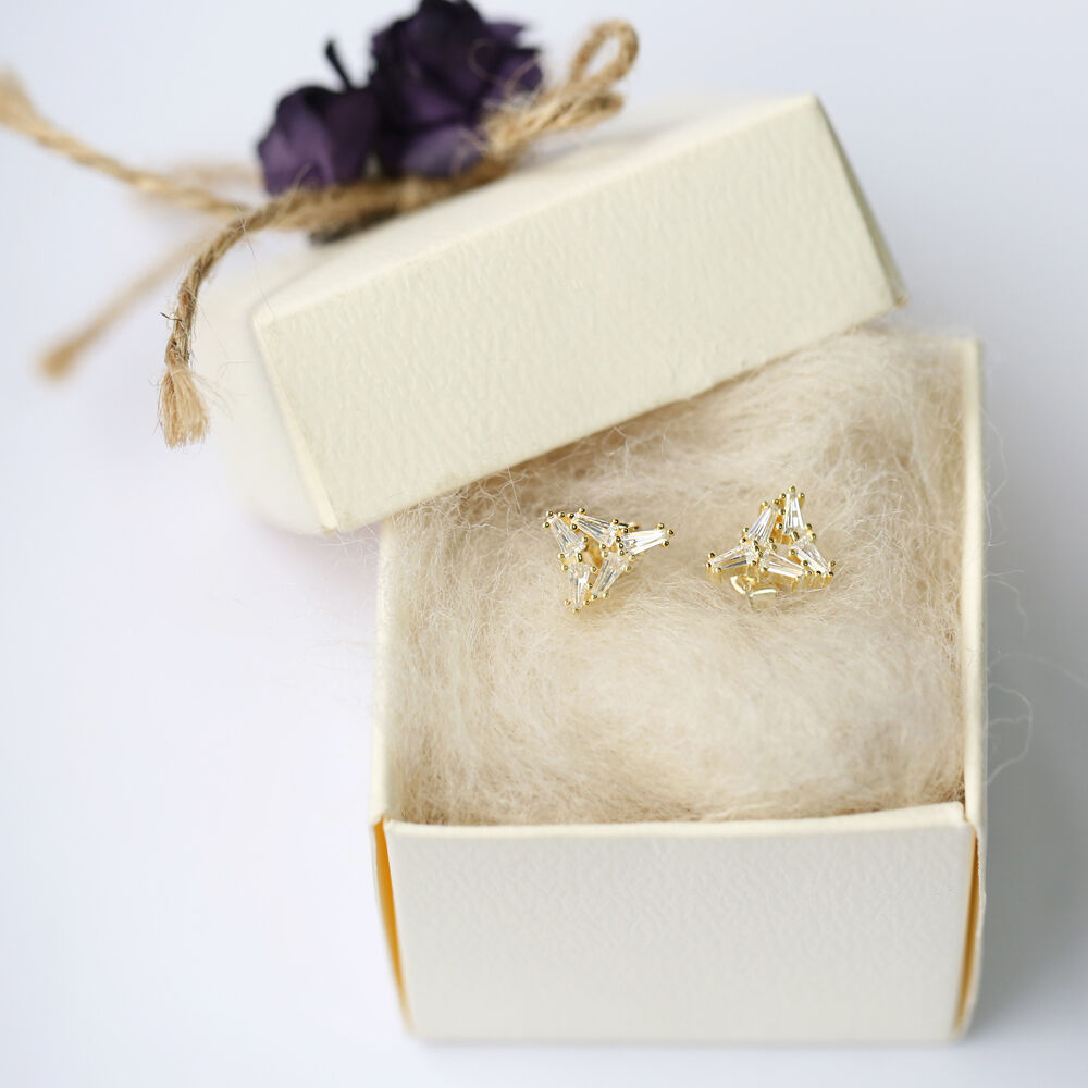 Triangle Design Geometric Shape Zircon Baguette Stud Earring Wholesale Handcrafted 925 Sterling Silver Jewelry
