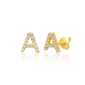 Stud A Alphabet Earrings Turkish Wholesale 925 Sterling Silver Jewelry