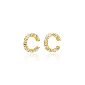 Stud C Alphabet Earrings Turkish Wholesale 925 Sterling Silver Jewelry