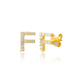 Stud F Alphabet Earrings Turkish Wholesale 925 Sterling Silver Jewelry
