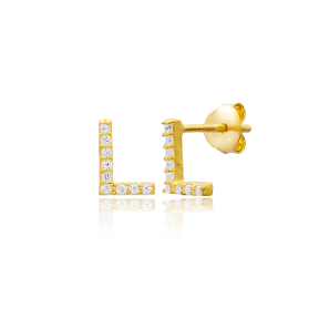 Stud L Alphabet Earrings Turkish Wholesale 925 Sterling Silver Jewelry
