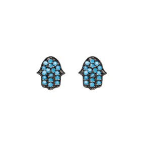 Micro Turquoise Hamsa Design Turkish Wholesale Silver Stud Earring