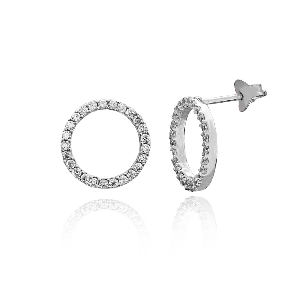Hollow Round Stud Silver Earring Wholesale 925 Sterling Silver Handmade Jewelry
