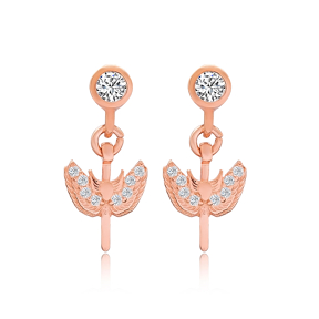 Angel With Sword Design Stud Earrings Turkish Wholesale 925 Sterling Silver Jewelry