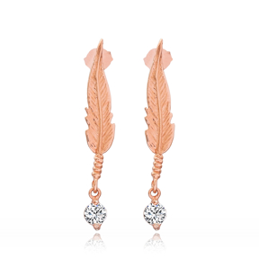Feather Charm Turkish Wholesale 925 Sterling Silver Stud Earrings
