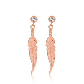 Feather Charm Turkish Wholesale 925 Sterling Silver Stud Earrings