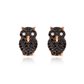 Owl Design Stud Earring Turkish Handmade 925 Sterling Silver Jewelry