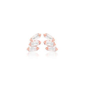 Minimalist Baguette Design Stud Earrings Turkish Wholesale 925 Sterling Silver Jewelry