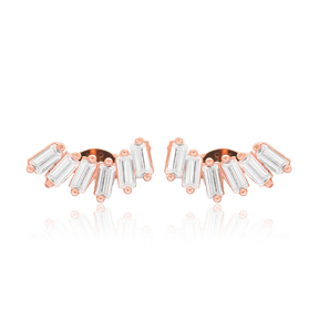 Baguette Design Stud Earrings Turkish Wholesale 925 Sterling Silver Jewelry