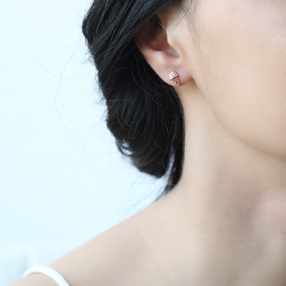 Ice Cream Design Stud Earrings Turkish Wholesale 925 Sterling Silver Jewelry
