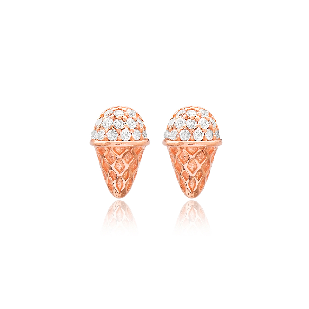 Ice Cream Design Stud Earrings Turkish Wholesale 925 Sterling Silver Jewelry