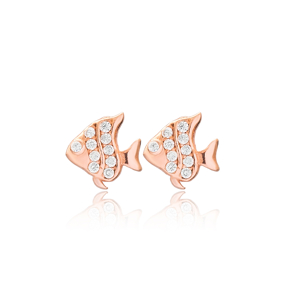 Fish Design Stud Earrings Turkish Wholesale 925 Sterling Silver Jewelry