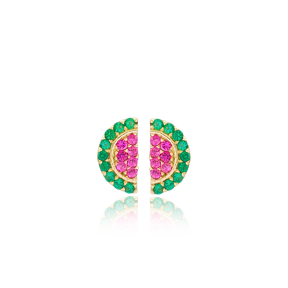 Watermelon Design Stud Earrings Turkish Wholesale 925 Sterling Silver Jewelry