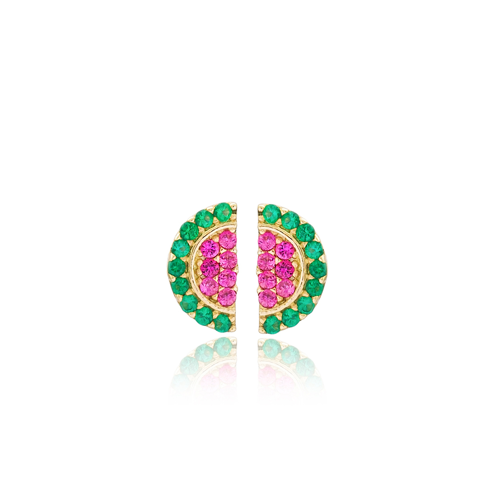 Watermelon Design Stud Earrings Turkish Wholesale 925 Sterling Silver Jewelry
