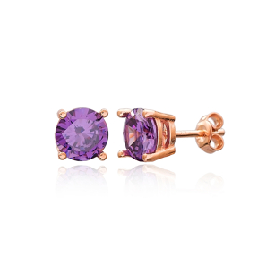 Amethyst Stone Solitaire Stud Silver Earring Wholesale 925 Sterling Silver Jewelry