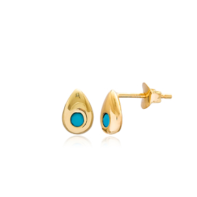 Minimalist Turquoise Stone Teardrop Design Stud Earrings Wholesale Turkish Sterling Silver Jewelry