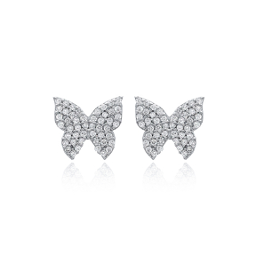 Unique Butterfly Design Stud Earrings Turkish Handmade Wholesale 925 Sterling Silver Jewelry