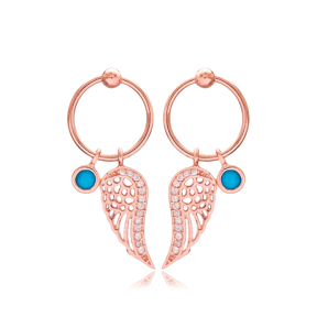 Angel Wings Design Hollow Earrings Handmade Turkish Wholesale 925 Sterling Silver Jewelry