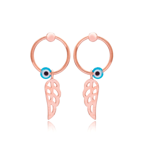 Turkish Wings Design Hollow Earrings with Evil Eye Handmade Wholesale 925 Sterling Silver Jewelry
