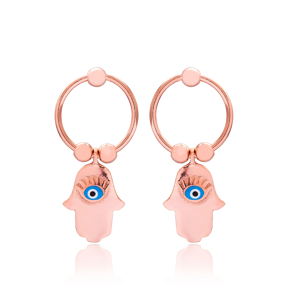 Hamsa with Evil Eye Hollow Earrings Handcrafted Turkish Wholesale 925 Sterling Silver Jewellery