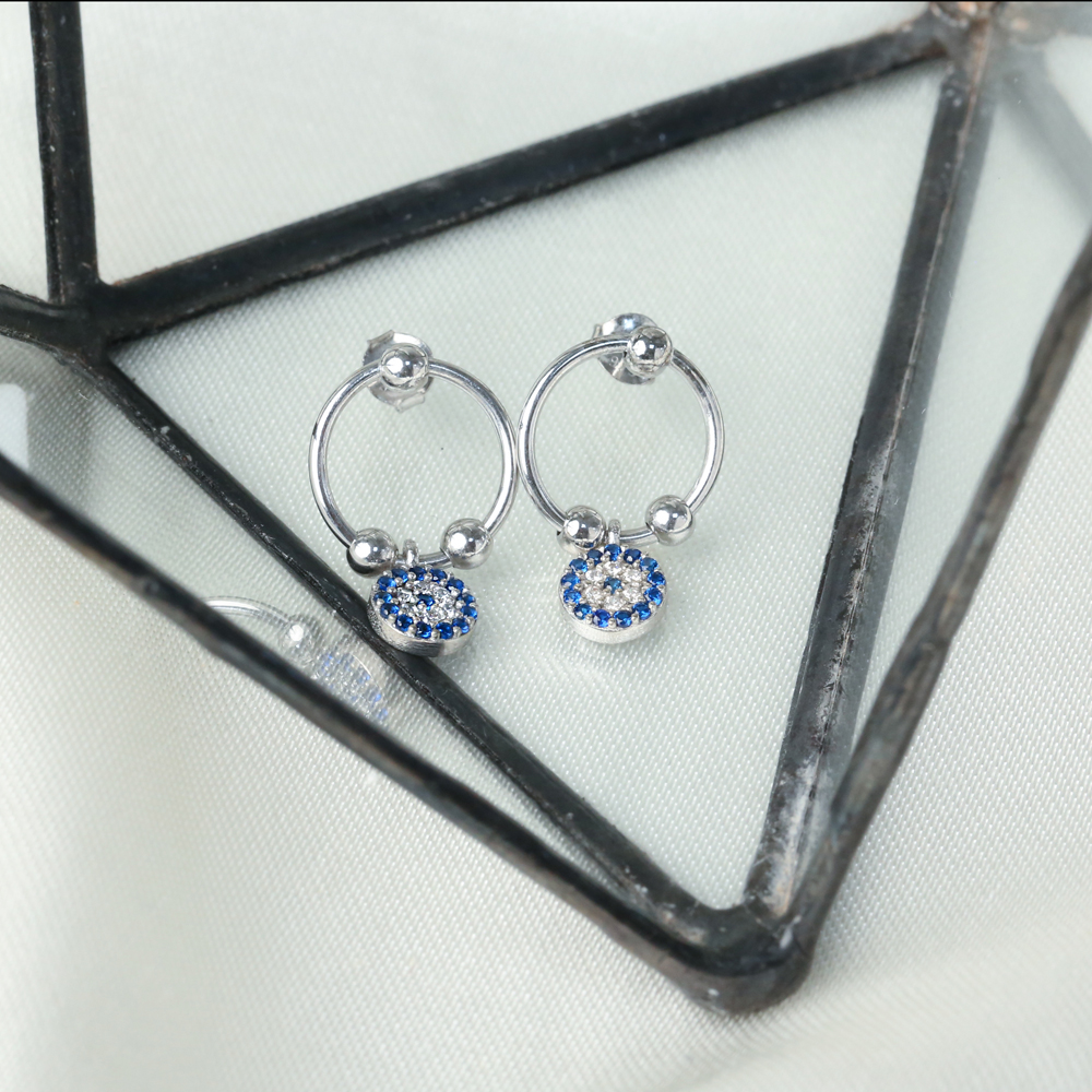 Turkish Evil Eye Design Wholesale 925 Sterling Silver Hollow Earrings