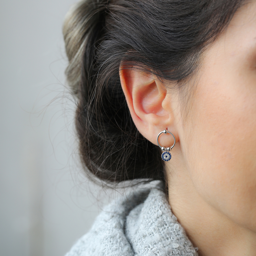Turkish Evil Eye Design Wholesale 925 Sterling Silver Hollow Earrings