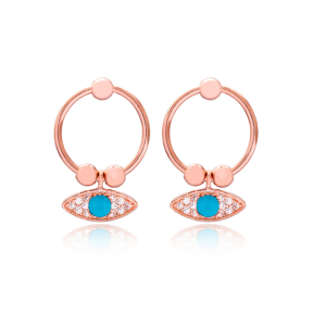 Eye Design Hollow Earrings Handmade Turkish Wholesale 925 Sterling Silver Jewelry