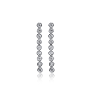 Long CZ Stone Stud Earring Turkish Wholesale Handcrafted 925 Sterling Silver Jewelry