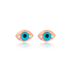Evil Eye Design Minimal Stud Earrings Wholesale Turkish 925 Sterling Silver Jewelry