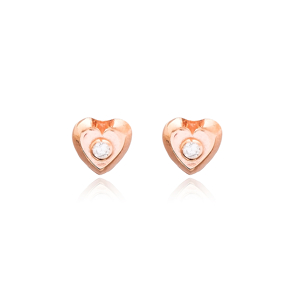 Heart Design Minimal Stud Earrings Wholesale Turkish 925 Sterling Silver Jewelry
