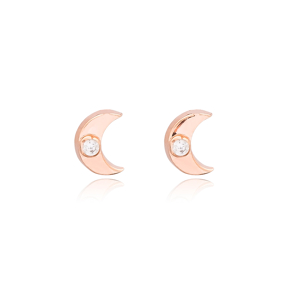 Moon Crescent Minimal Design Wholesale Turkish Sterling Silver Stud Earrings