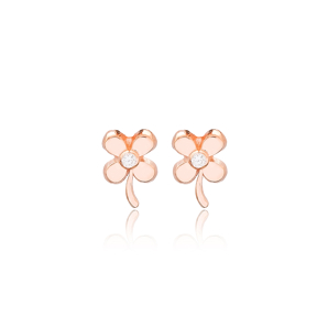 Four Leaf Clover Design Stud Earrings Handmade Wholesale Sterling Silver Jewelry