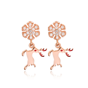 Reindeer Design Elegant Stud Earrings Turkish Wholesale Sterling Silver Jewelry