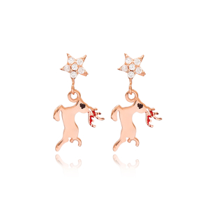 Reindeer Design Star Stud Earrings Turkish Wholesale Sterling Silver Jewelry