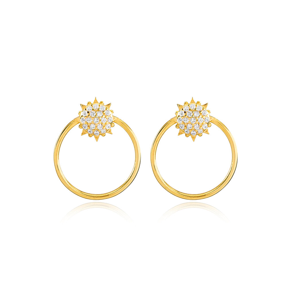 Sun and Round Hollow Design Sterling Silver Stud Earrings