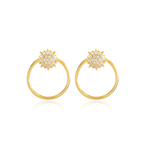 Sun and Round Hollow Design Stud Earrings Wholesale Turkish Handmade 925 Sterling Silver Jewelry