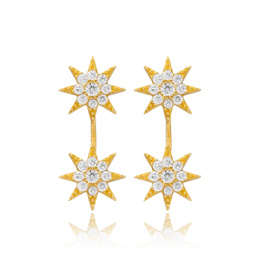 Star Design Zircon Stone Stud Earring Handcrafted Wholesale Turkish 925 Silver Sterling Jewelry