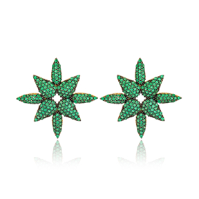 Emerald Stud Earring Turkish Wholesale Handmade 925 Sterling Silver Jewelry