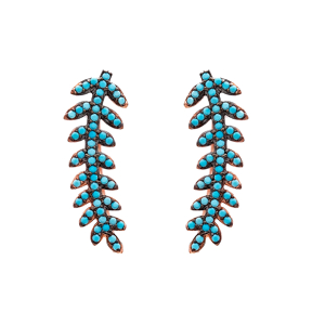 Fern Style Micro Turquoise Ear Cuff Turkish Wholesale Handcrafted Silver Earring