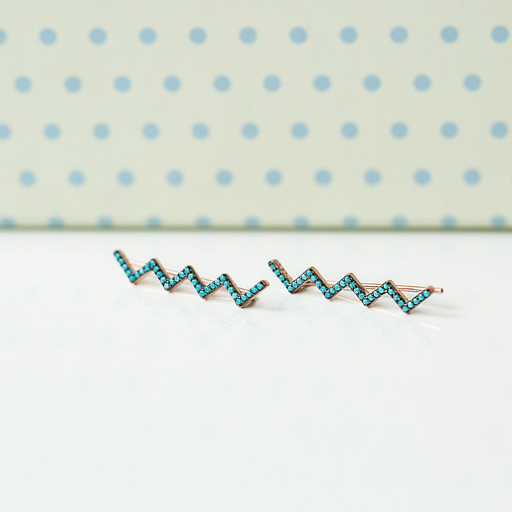 Micro Turquoise Ear Cuff Zigzag Turkish Wholesale Handcrafted Silver Earring