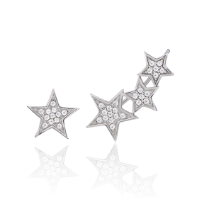 Star Design One Side Turkish Wholesale 925 Sterling Silver Jewelry Stud Earring