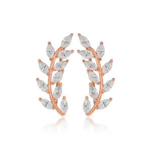 Fashion Leaf Design Earring Turkish Wholesale Handmade 925 Sterling Silver Jewelry