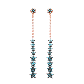 Nano Turquoise Ear Thread Long Star Turkish Wholesale Handcrafted Silver Earring