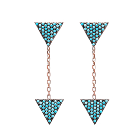 Nano Turquoise Ear Cuff Triangle Design Turkish Wholesale Handcrafted Silver Earring