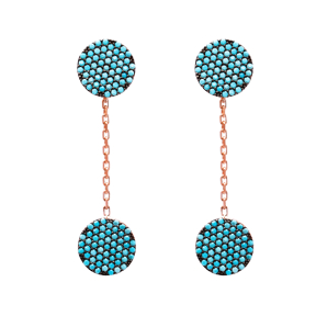 Nano Turquoise  Ear Thread Circle Design Turkish Wholesale Handcrafted Silver Earring